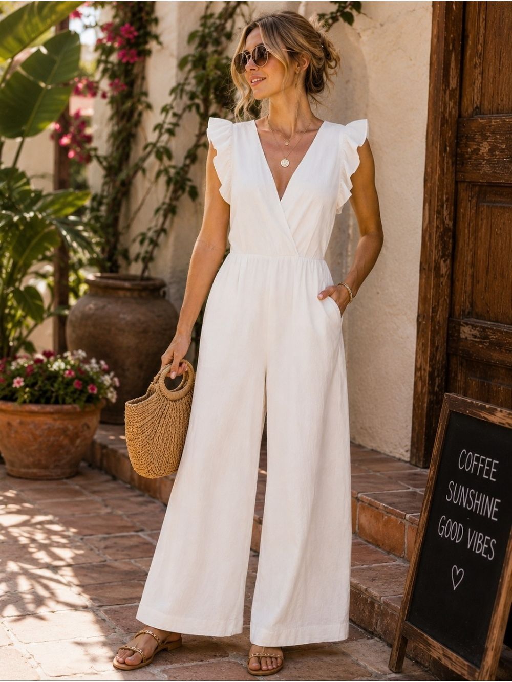 Happy X Nature by Kate Hudson White Wide Leg Jumpsuit Size 6 Never Worn